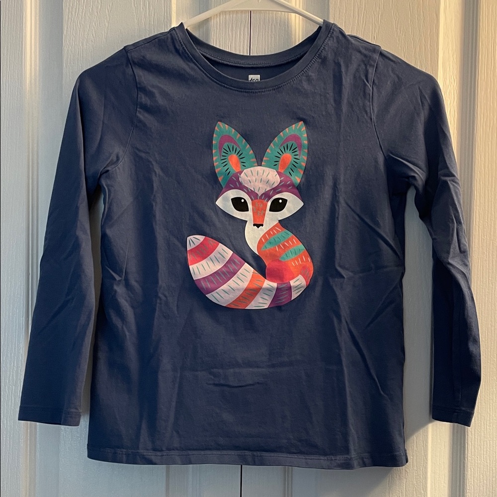Tea Collection Navy Long Sleeve with Colorful Fox